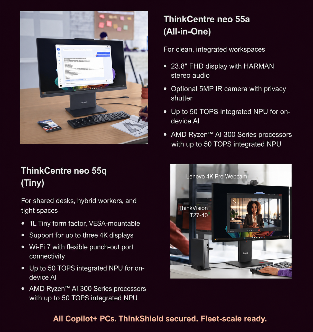 One AI platform across three form factors: Small Form Factor, All-in-One and Tiny